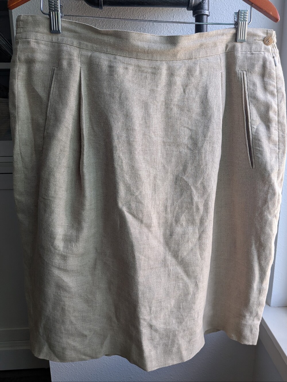 Vintage Liz Claiborne Linen Midi Skirt Lined Beige Size Petite 14